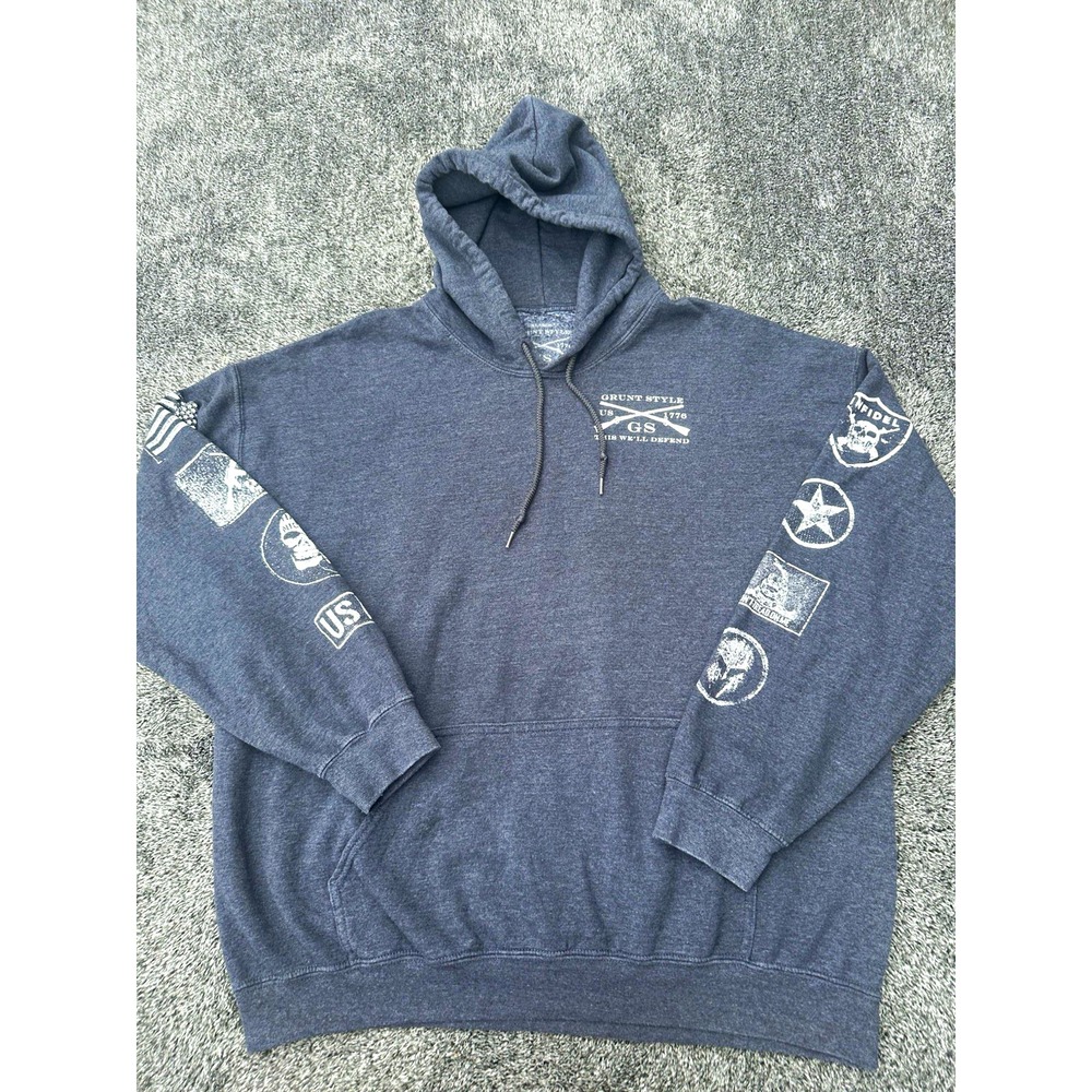 Grunt Style Men's Large Hoodie Military Tactical Sleeve Print Gray Pullover USA